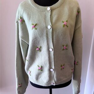 Floral Embroidered Button-Up Cardigan